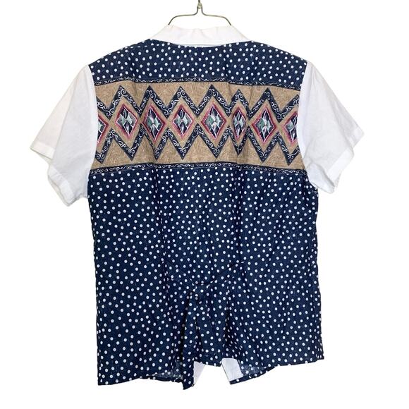 VTG Cabrias southwest pattern polka dot faux vest short sleeve blouse Size LARGE - Picture 2 of 7